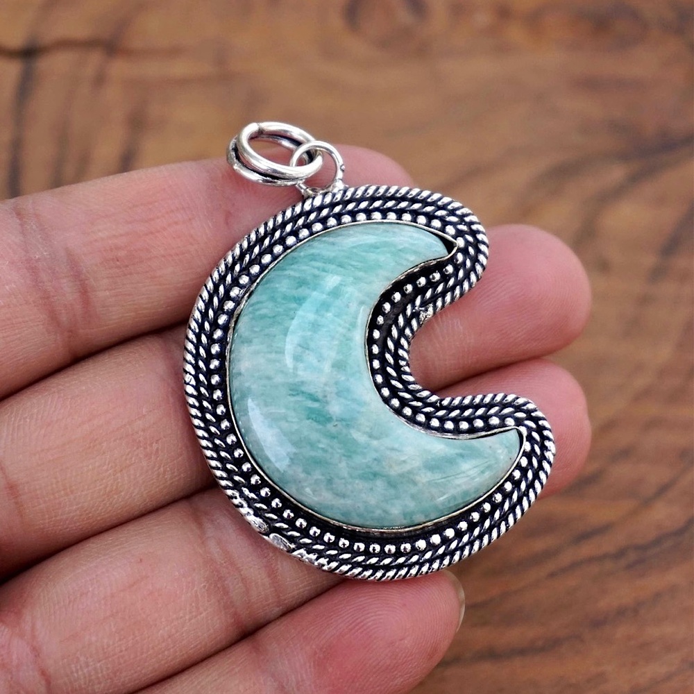 Amazonite crescent moon pendant